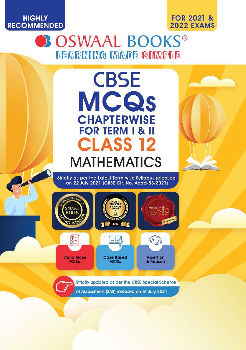 Oswaal CBSE MCQs Chapterwise For Term I  II, Class 12, Mathematics (With the largest MCQ Question Pool for 2021-22 Exam)