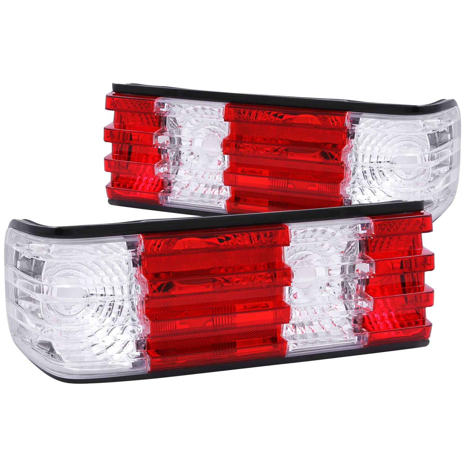 テールライト 赤と白 ストライプ　ベンツW126　560SEL　ケーニッヒ Fits Mercedes-Benz W126 Tail Lights Left & Right Pair w/ Red