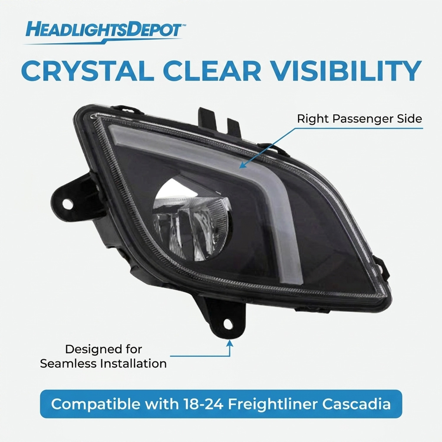 Fog Light Assembly For Freightliner Cascadia 2018-2024 Right Passenger Side LED