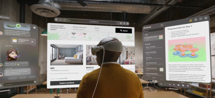 Man using Apple Vision Pro headset to shop online