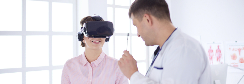 Patient wearing augmented reality headset to learn more about her upcoming surgery