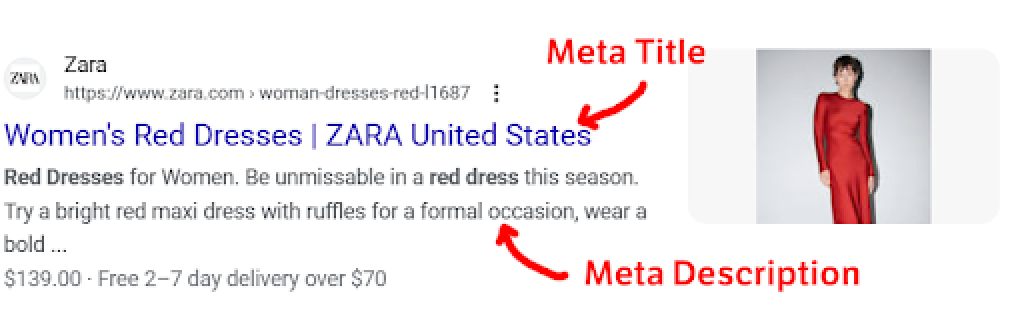 Screen capture of search result highlighting the meta title and description