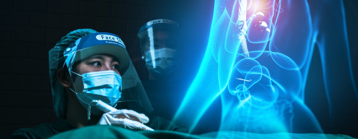 Doctor performing surgery with the help of augmented reality