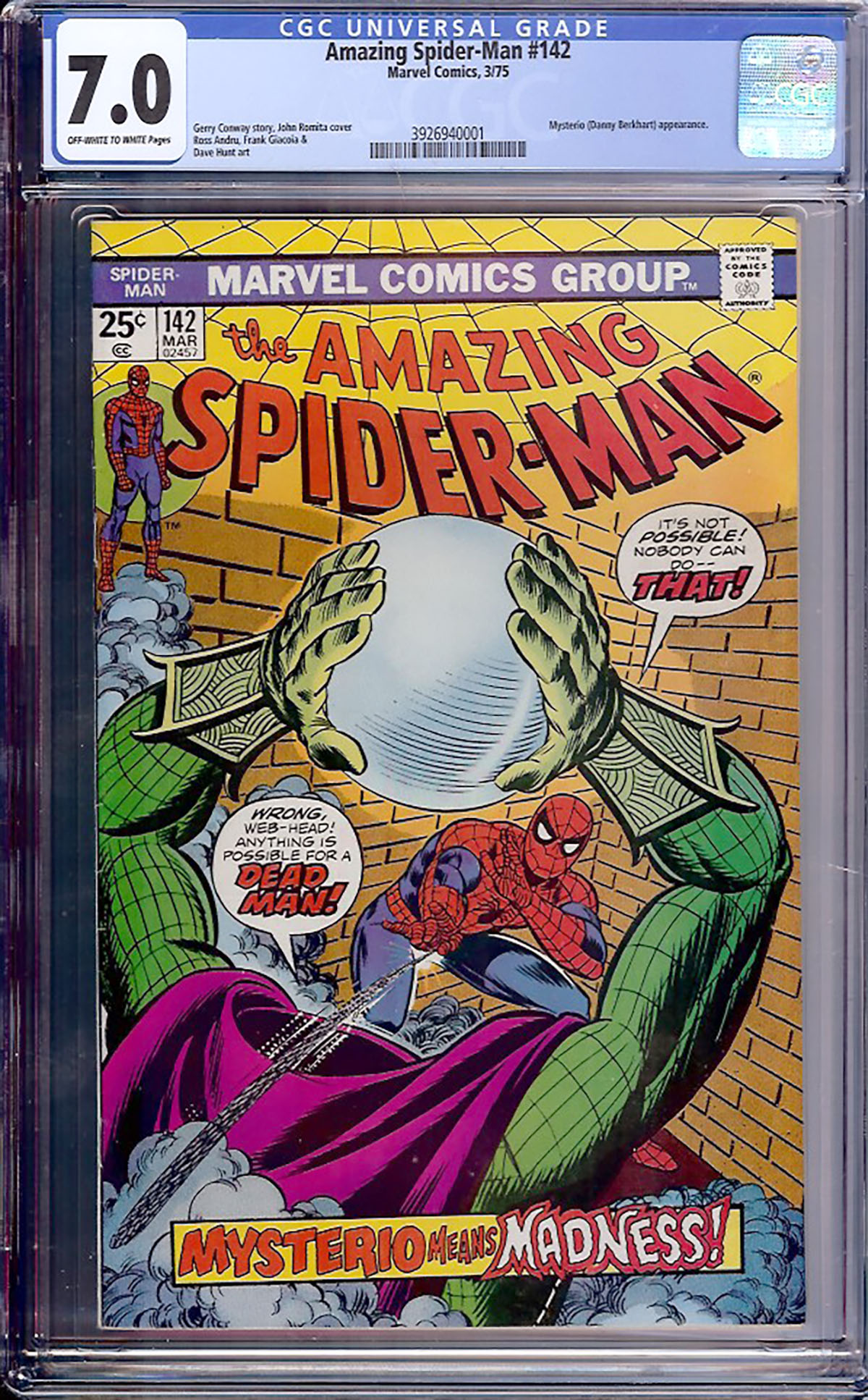 Amazing Spider-Man #142 CGC 7.0 ow/w