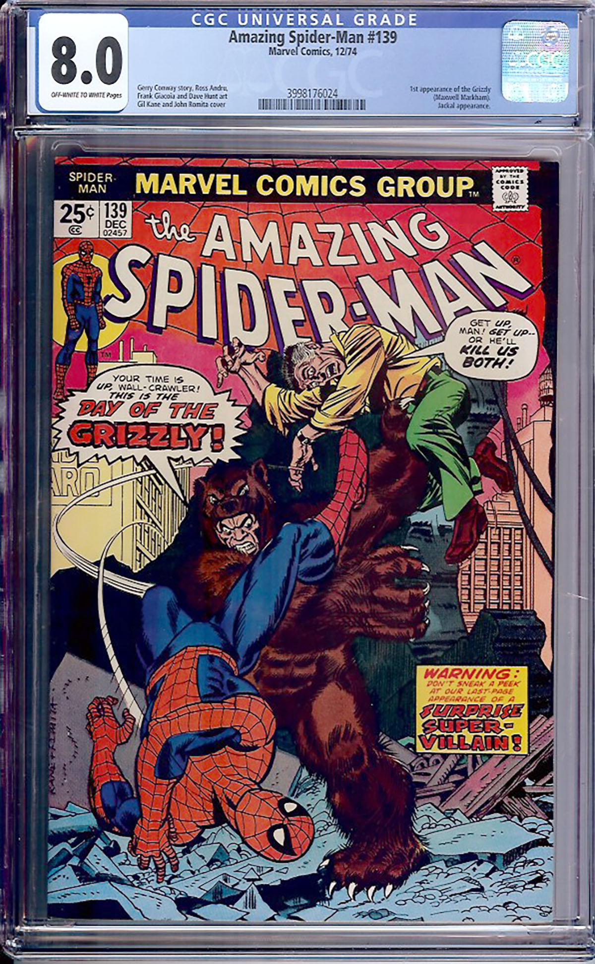 Amazing Spider-Man #139 CGC 8.0 ow/w