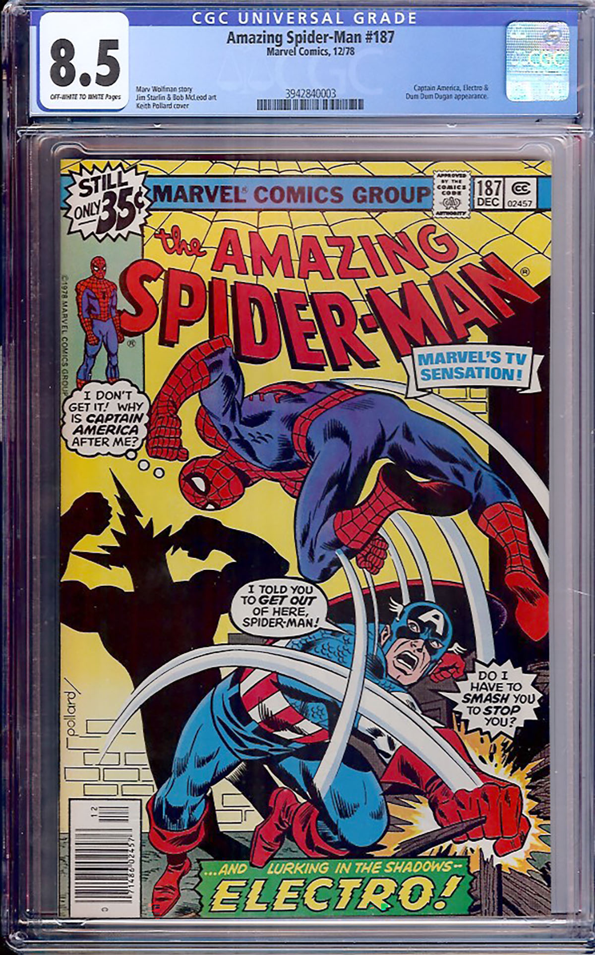 Amazing Spider-Man #187 CGC 8.5 ow/w