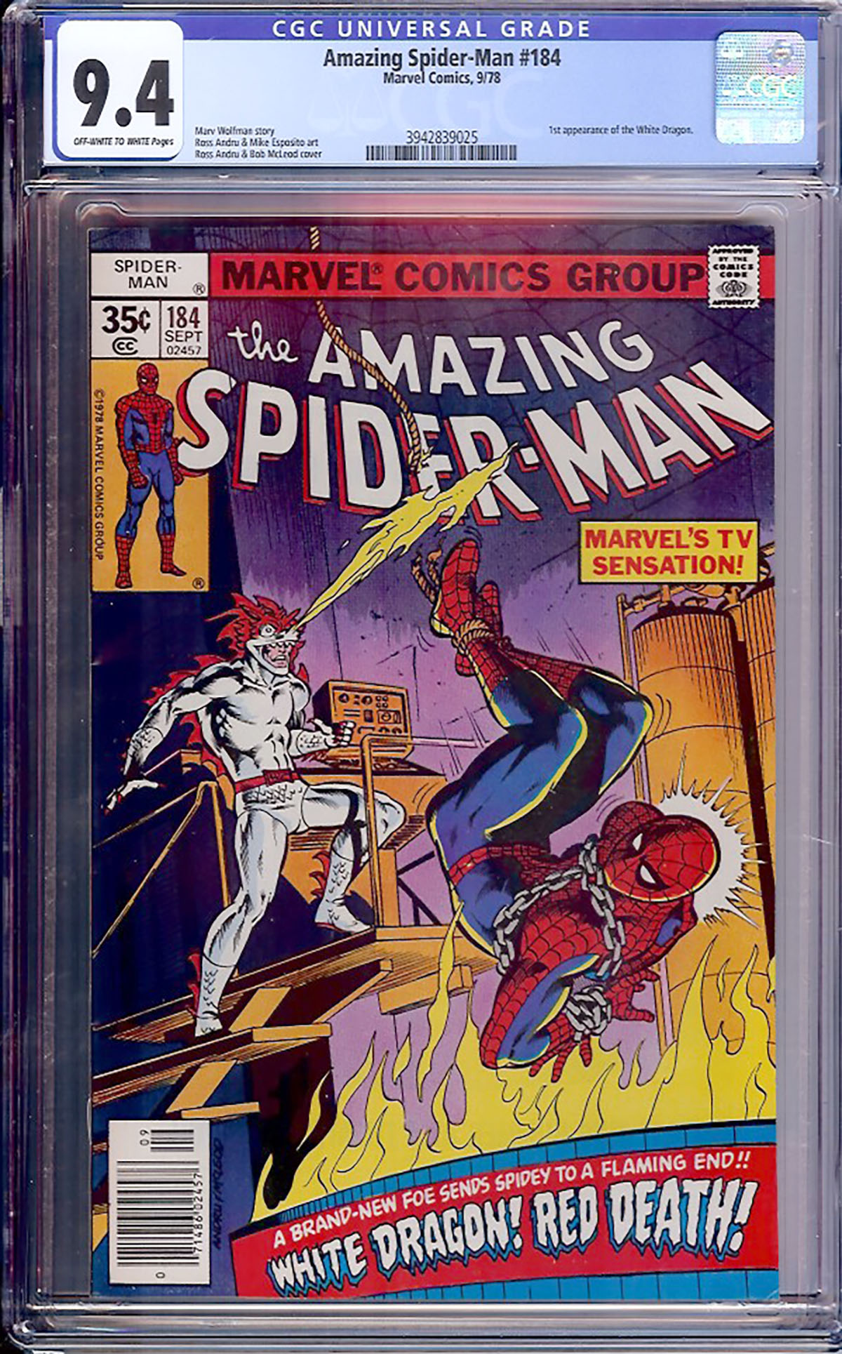 Amazing Spider-Man #184 CGC 9.4 ow/w