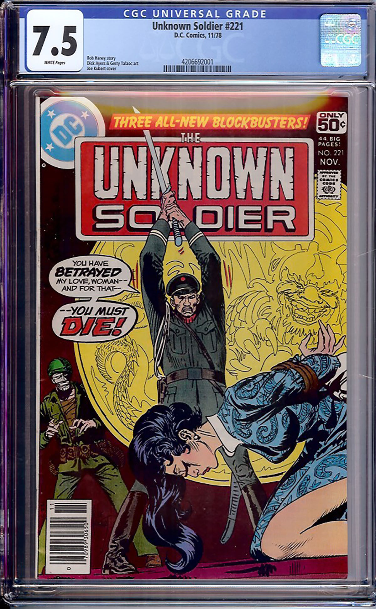Unknown Soldier #221 CGC 7.5 w