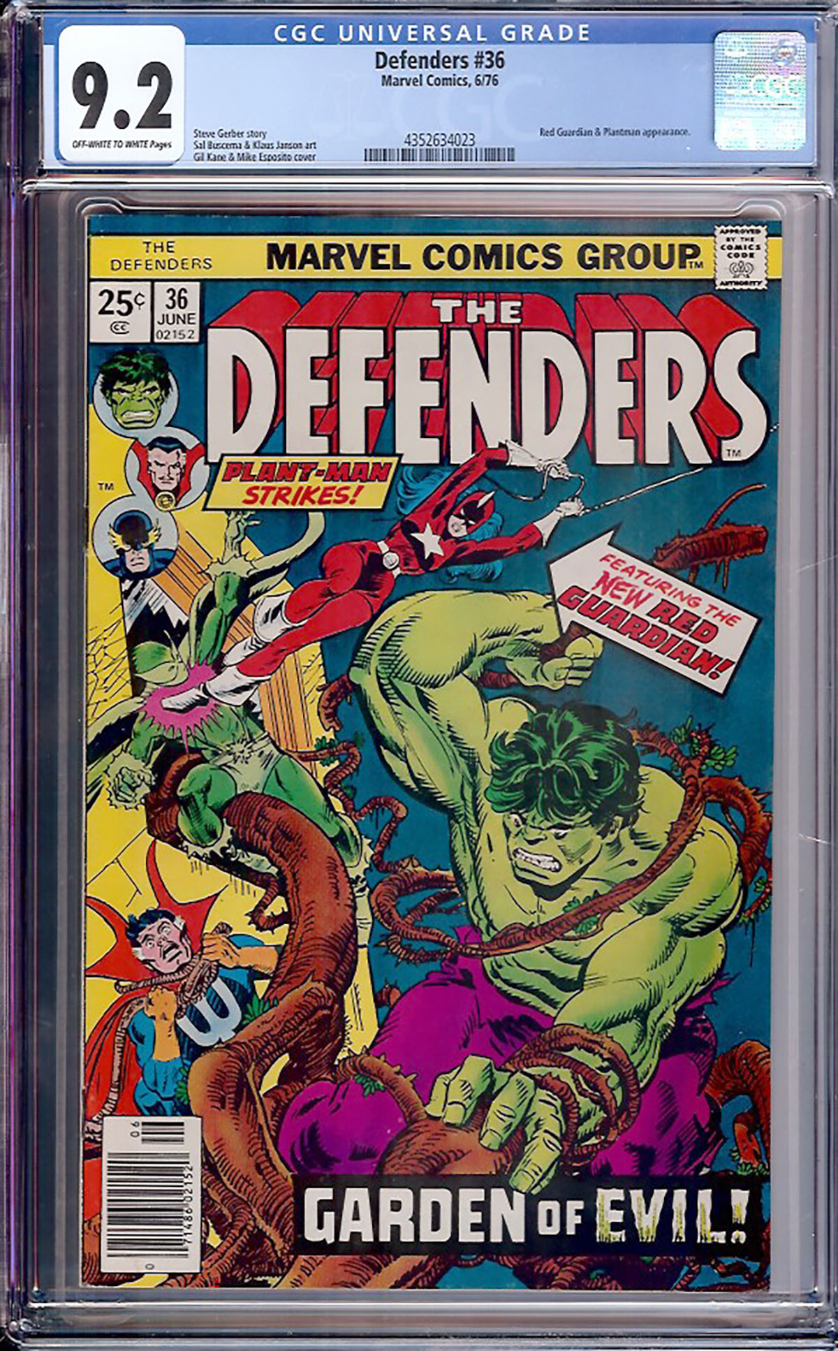 Defenders #36 CGC 9.2 ow/w