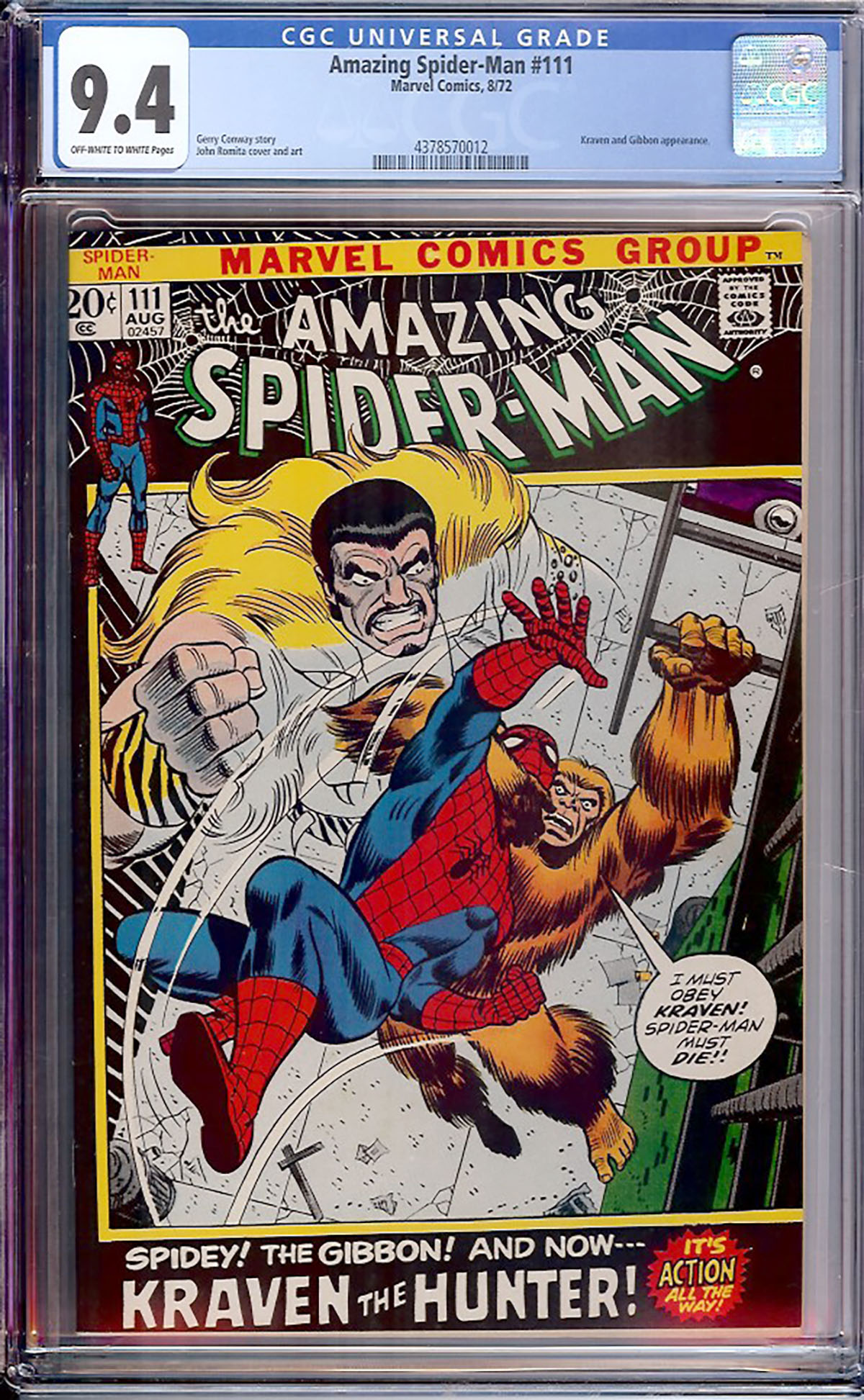 Amazing Spider-Man #111 CGC 9.4 ow/w