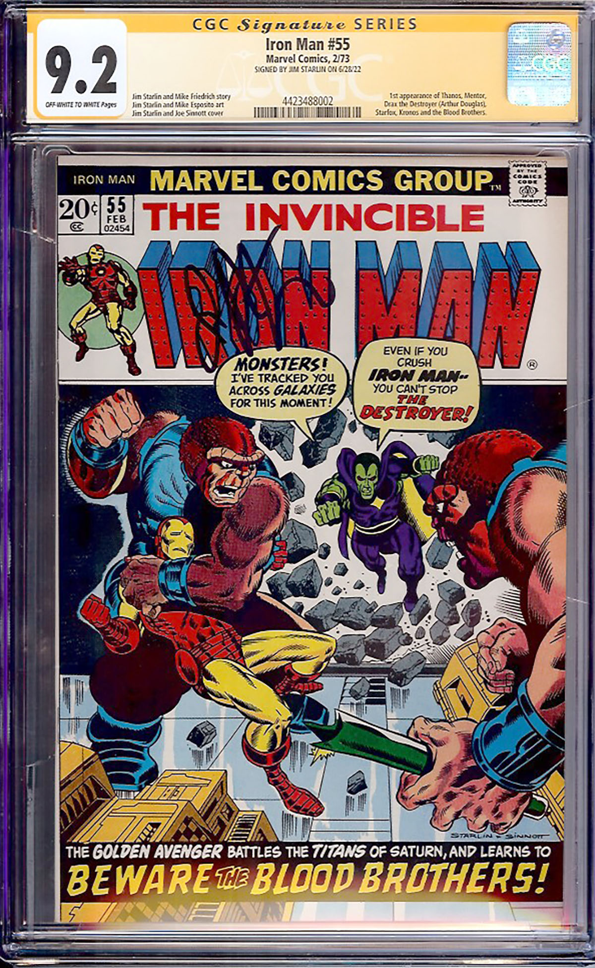Iron Man #55 CGC 9.2 ow/w CGC Signature SERIES