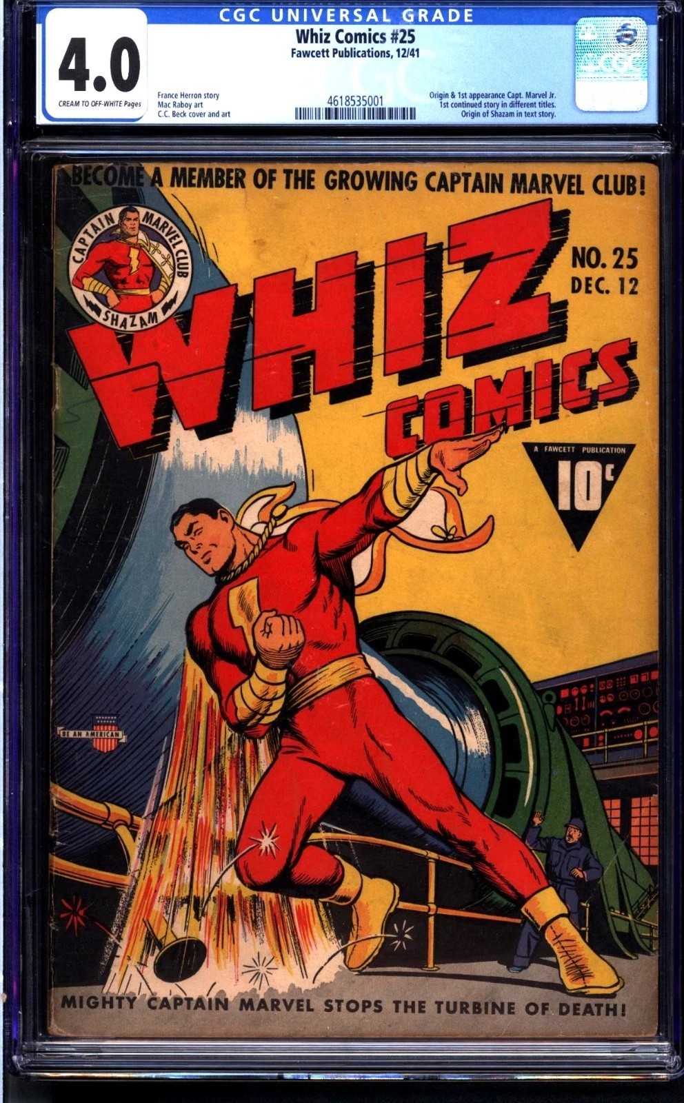 Whiz Comics #25 CGC 4.0 cr/ow