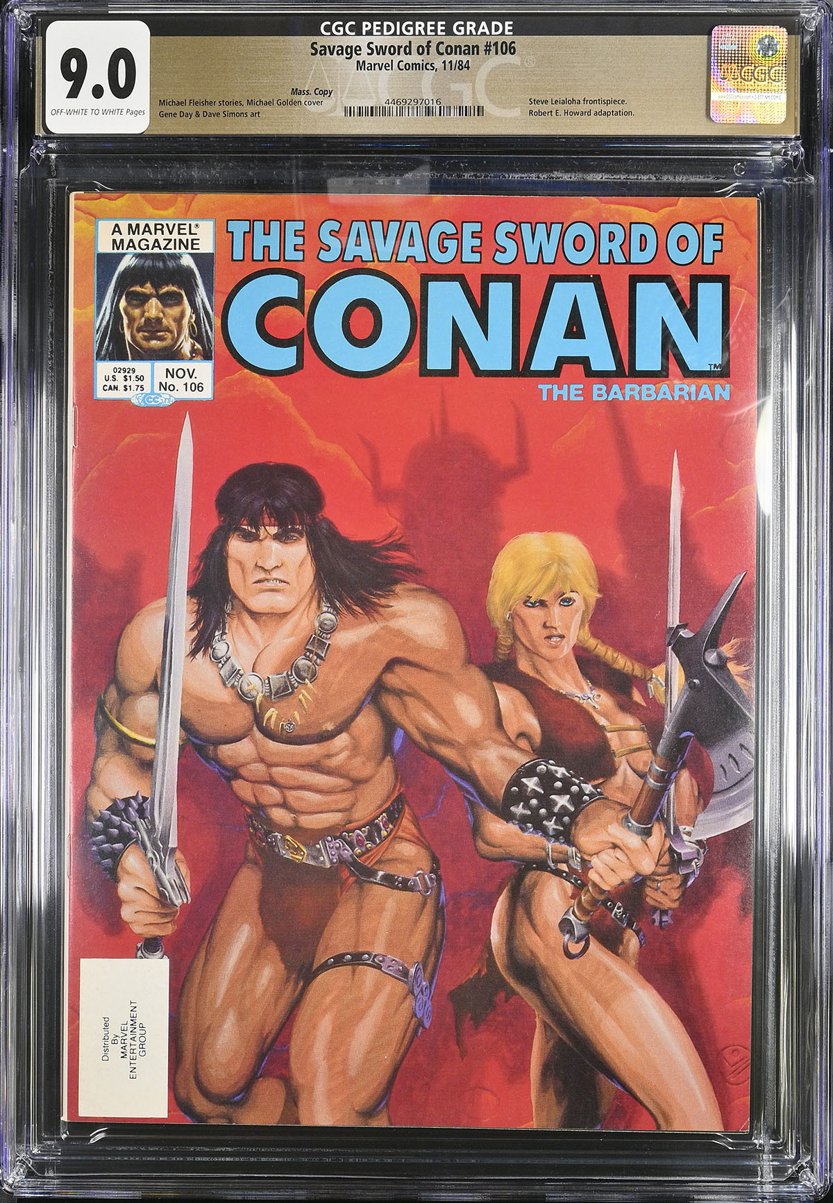 Savage Sword of Conan #106 CGC 9.0 ow/w Mass. Copy