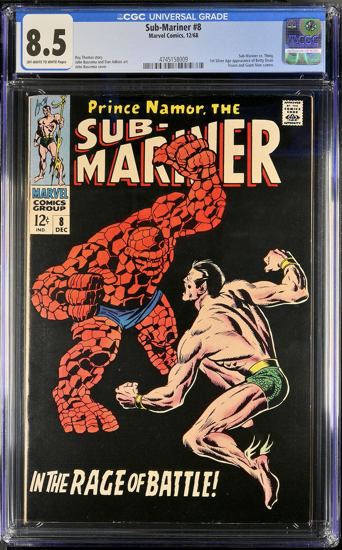 Sub-Mariner #8 CGC 8.5 ow/w