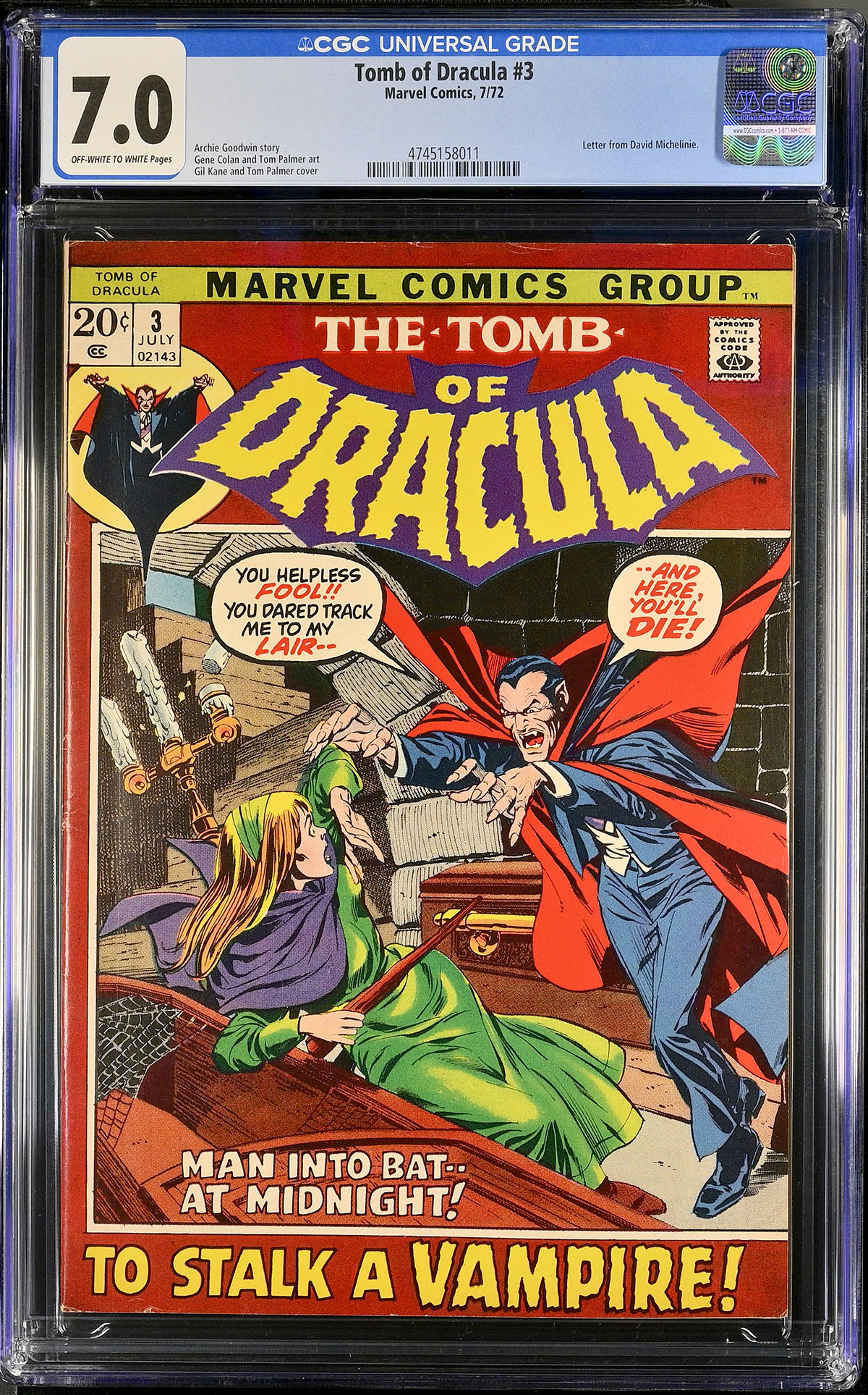 Tomb of Dracula #3 CGC 7.0 ow/w
