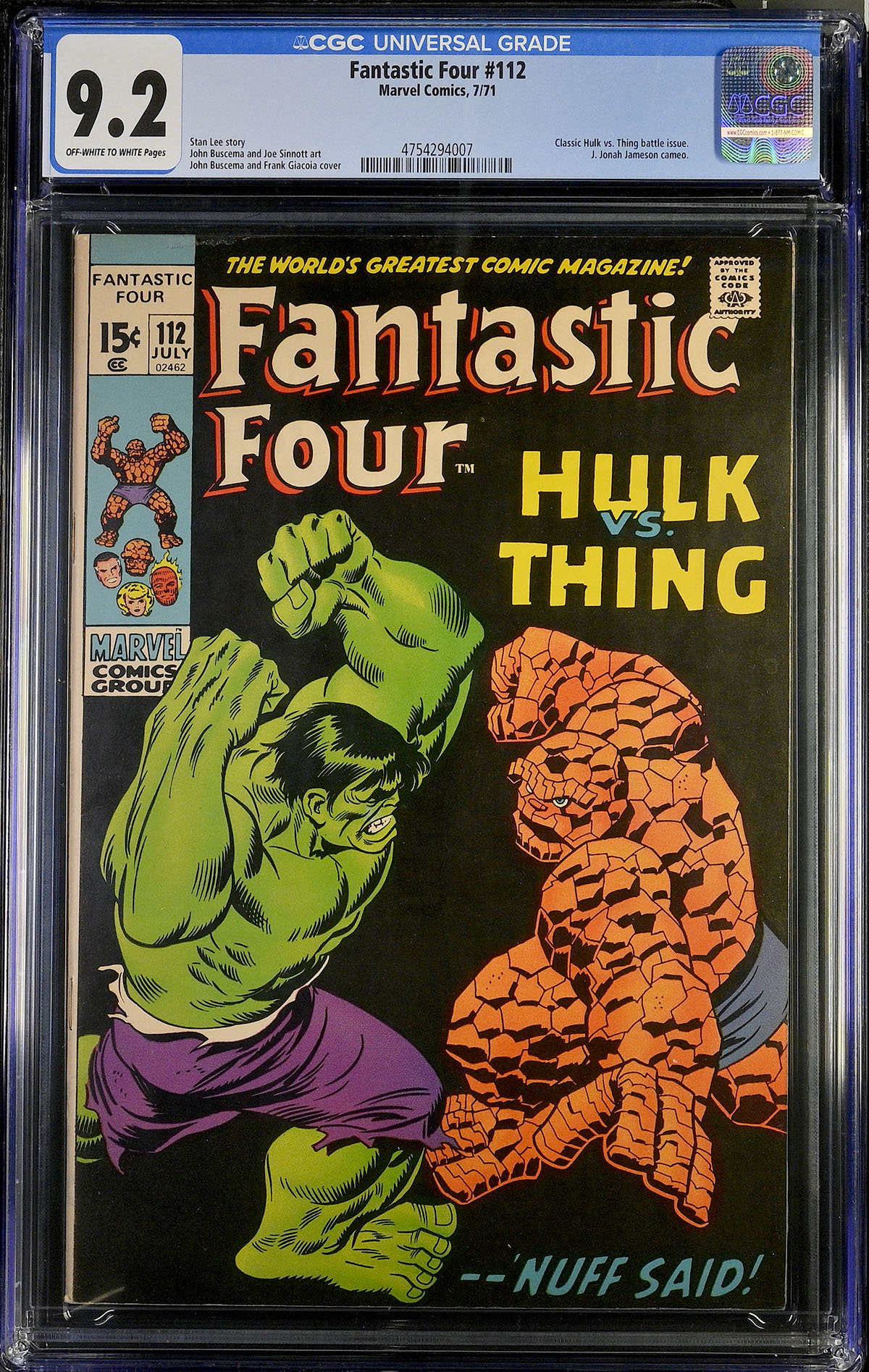 Fantastic Four #112 CGC 9.2 ow/w