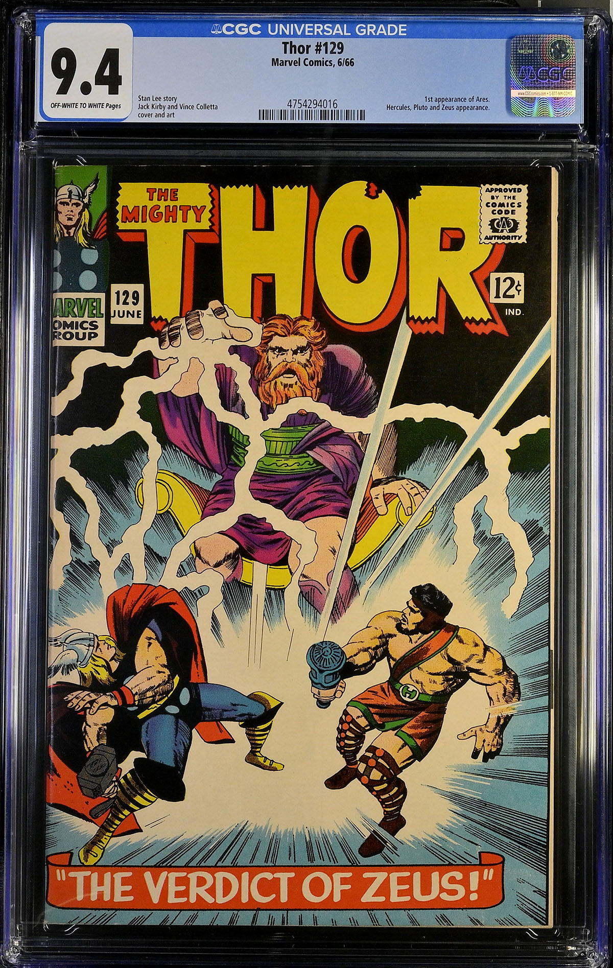 Thor #129 CGC 9.4 ow/w