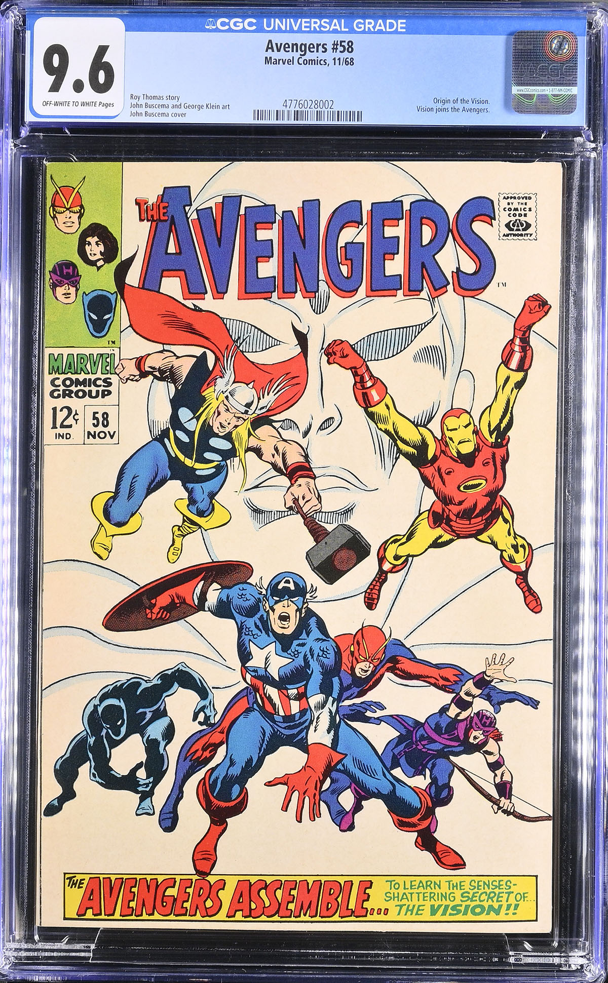 Avengers #58 CGC 9.6 ow/w