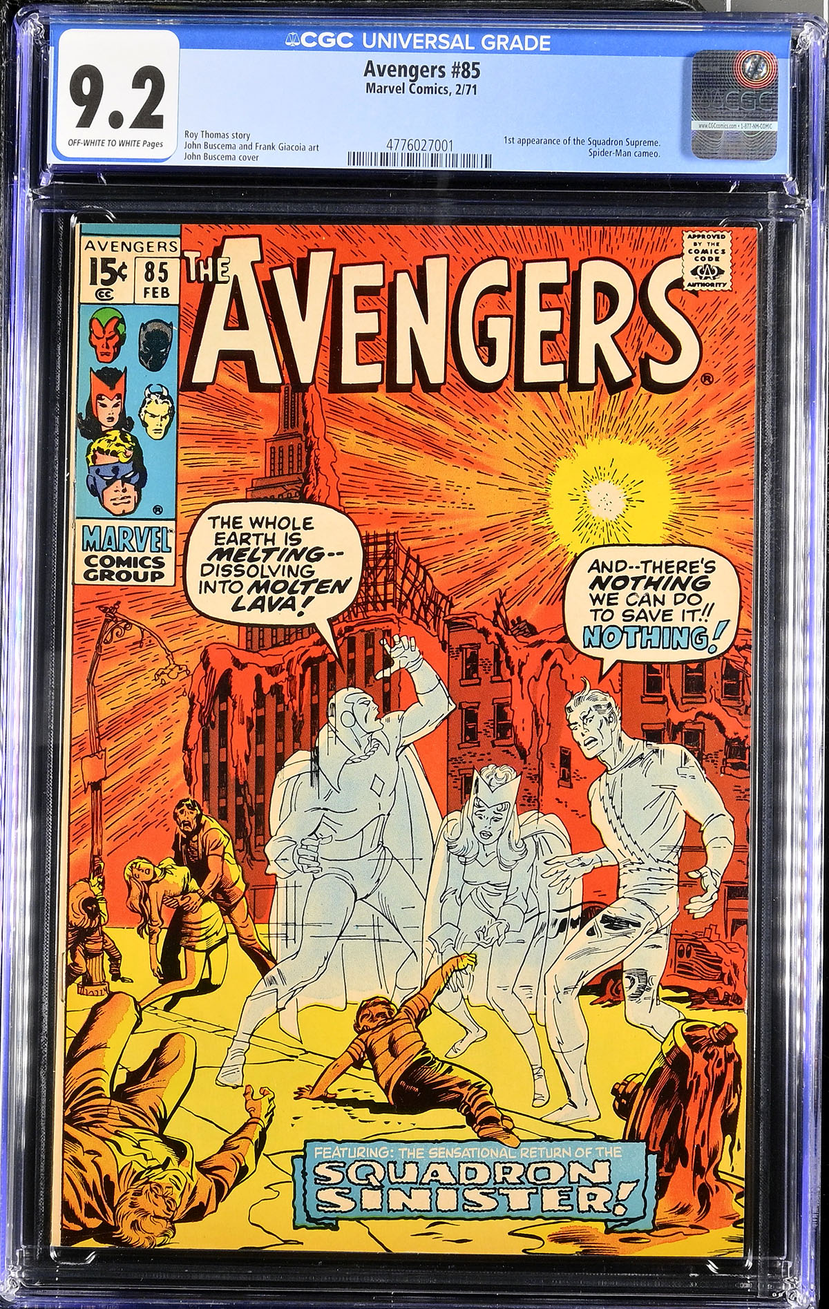 Avengers #85 CGC 9.2 ow/w