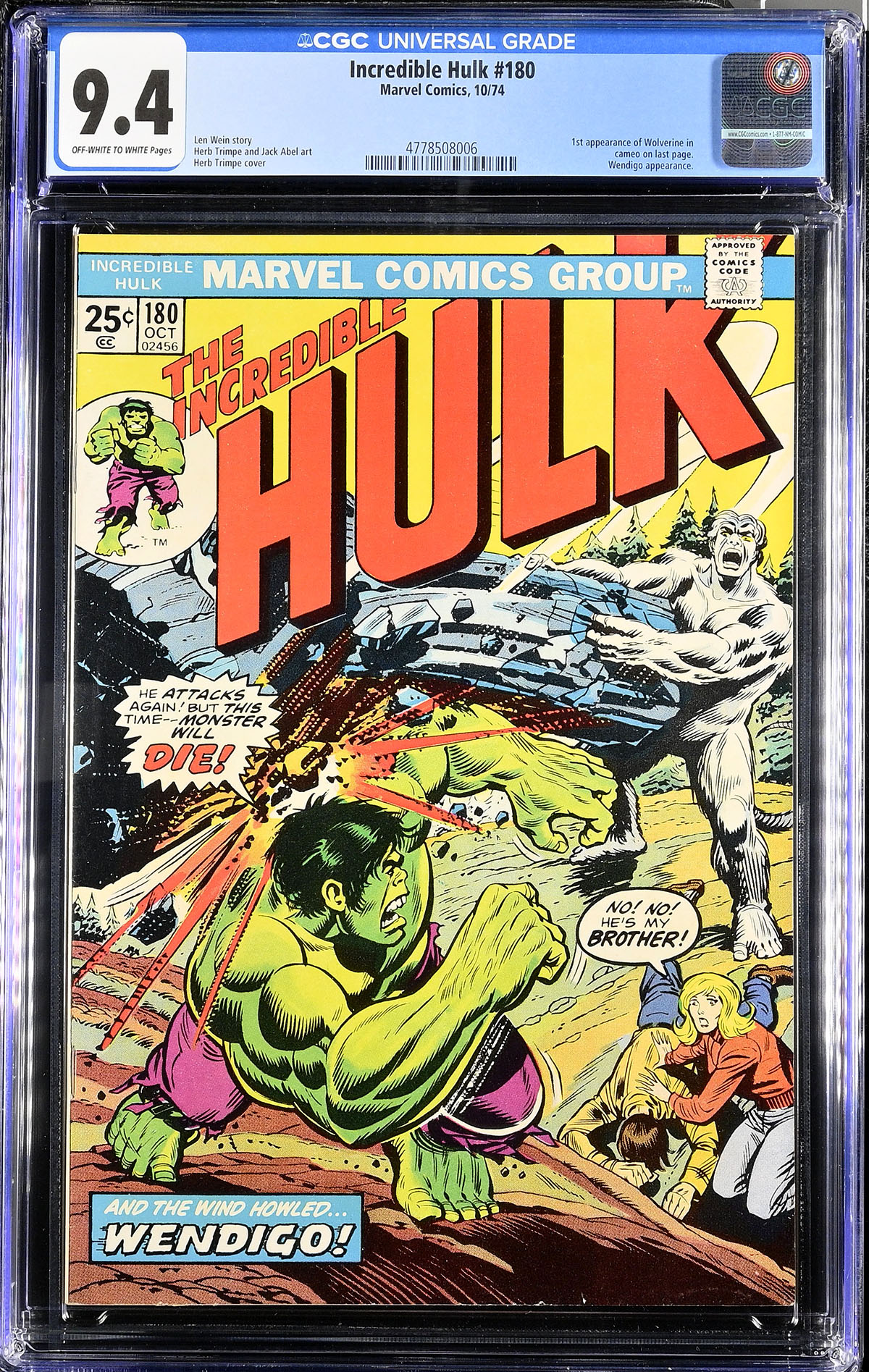 Incredible Hulk #180 CGC 9.4 ow/w