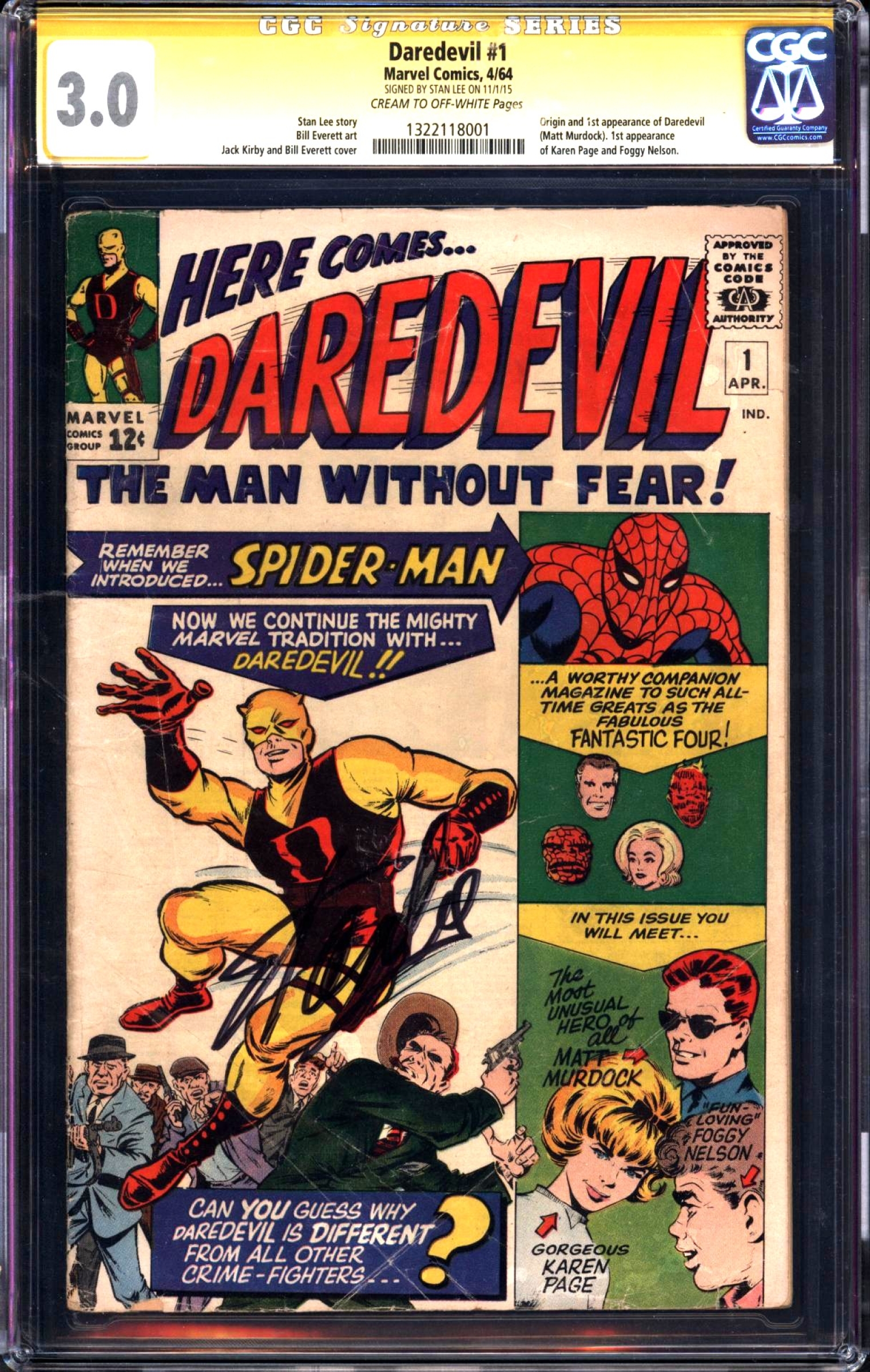 Daredevil #1 CGC 3.0 cr/ow CGC Signature SERIES
