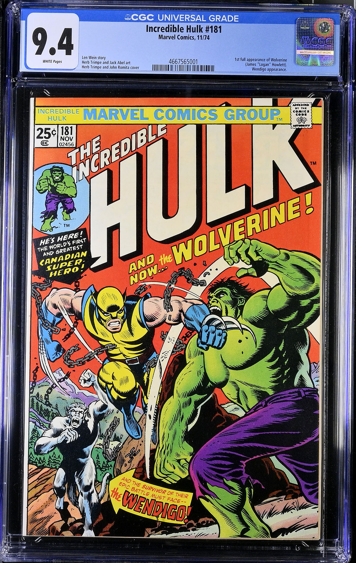 Incredible Hulk #181 CGC 9.4 w Dallas Stephens