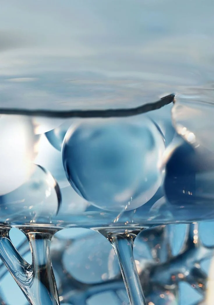 Waterborne paint chemistry — close-up of crosslinked spheres
