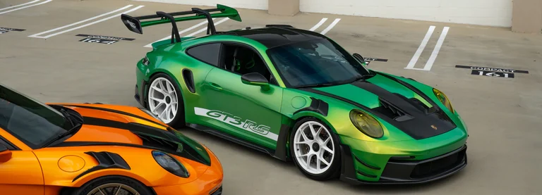 Orange and green Porsche GT3s finished in Peelclear