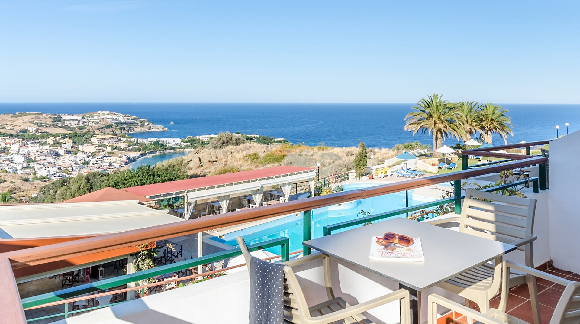 The view to the swimming pool from Standard Double Room at Pela Mare Hotel