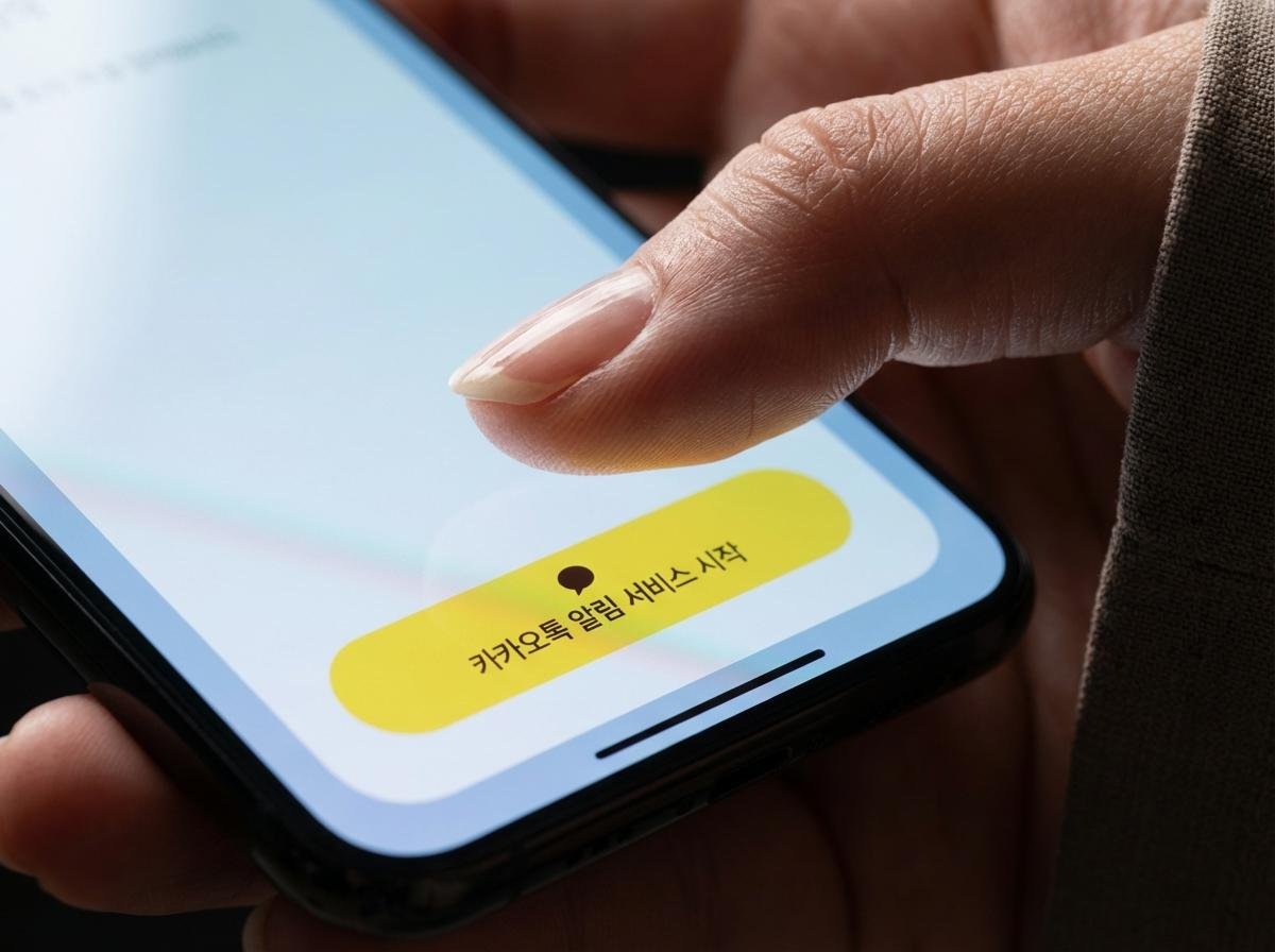 카카오톡 알림 서비스 시작 버튼을 누르려는 손가락