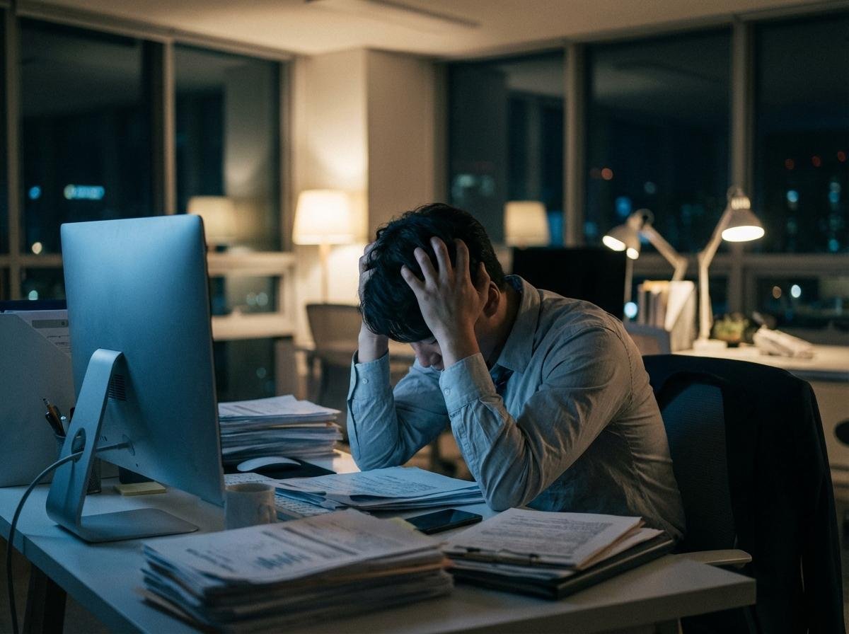 반복 업무로 스트레스받는 직장인의 모습
