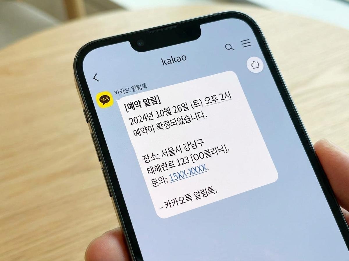 개인화된 예약 확인 알림톡 메시지 샘플 화면