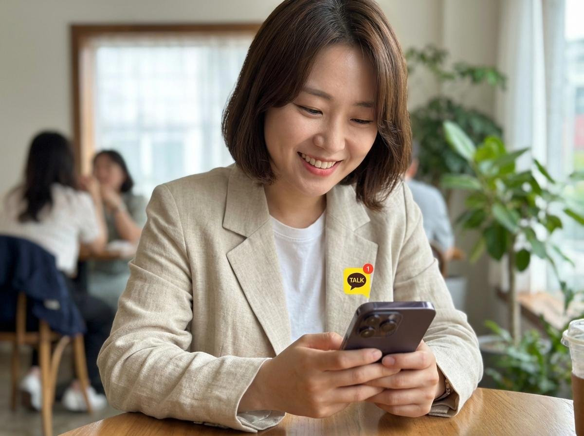 스마트폰에서 알림톡 메시지를 확인하는 모습