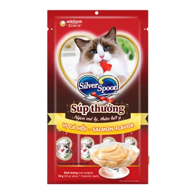 Súp Thưởng Silver Spoon Cho Mèo Dạng Thanh Vị Cá Hồi (4X14g) Gói 56g