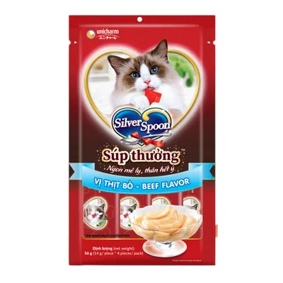 Súp Thưởng Silver Spoon Cho Mèo Dạng Thanh Vị Bò (4X14g) Gói 56g