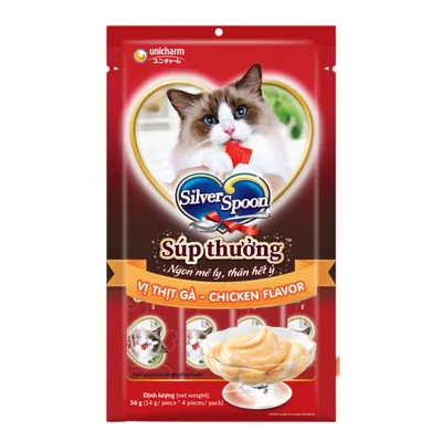 Súp Thưởng Silver Spoon Cho Mèo Dạng Thanh Vị Gà (4X14g) Gói 56g