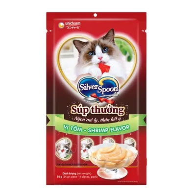 Súp Thưởng Silver Spoon Cho Mèo Dạng Thanh Vị Tôm (4X14g) Gói 56g