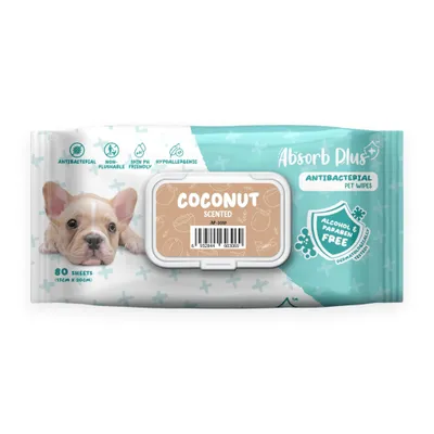 Khăn Ướt Absorb Plus Cho Cún Than Hoạt Tính Hương Dừa 80 Tờ Size 15x20 cm