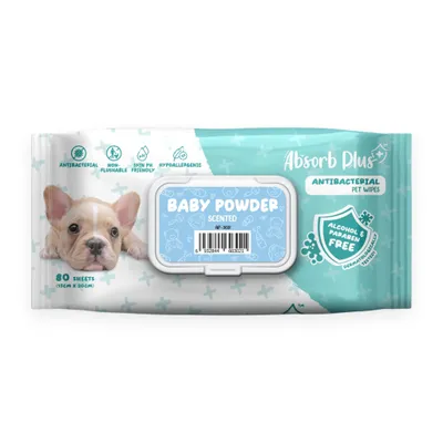 Khăn Ướt Absorb Plus Cho Cún Than Hoạt Tính Hương Phấn Thơm 80 Tờ Size 15x20 cm