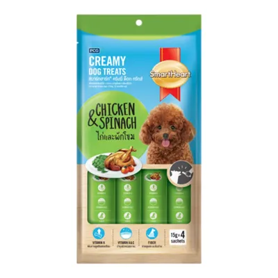 Súp Thưởng SmartHeart Cho Cún Creamy Vị Gà & Cải Bó Xôi Gói (4X15g) Gói 60g