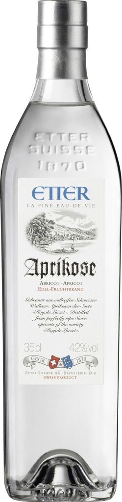 Etter Aprikose Royal Luizet Schweizer Aprikose, 42% Vol., Originalflasche Etter Söhne AG Distillerie Zug 