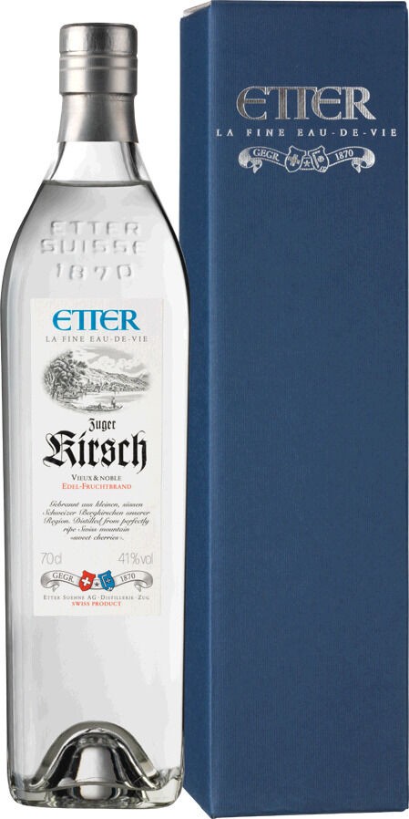 Zuger Etter Kirsch alt und edel Schweizer Kirschwasser, 41% Vol. Etter Söhne AG Distillerie Zug 