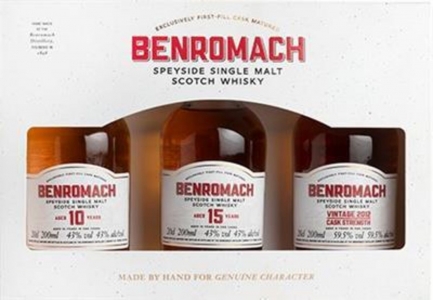 Benromach Trio 3x0,2l in Geschenkpackung je 1x0,2l 43%vol. : Benromach 10yo + 15yo  Benromach Distillery 