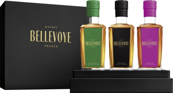 Bellevoye Prestige Trio 3x0,2l französischerWhisky Je 1x0,2l 43%vol Bellevoye Vert, Noir, Prune  Les Bienheureux 