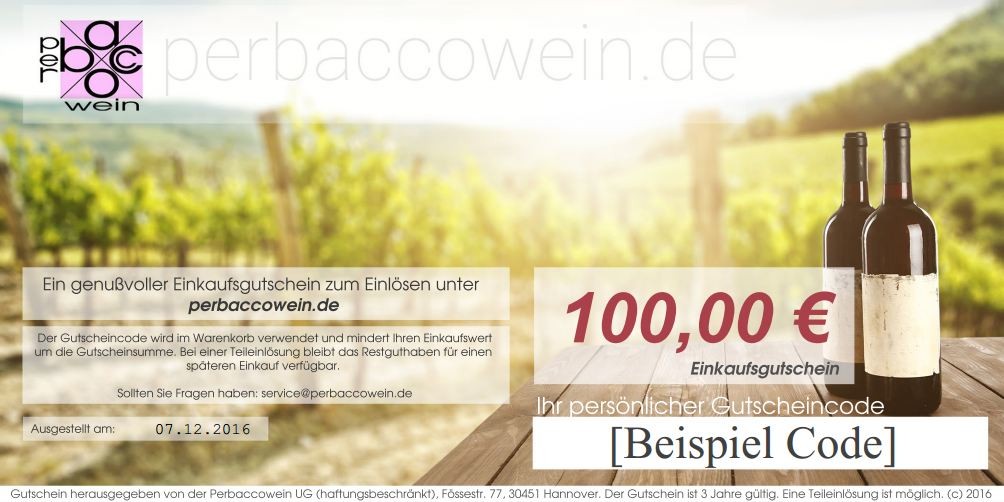 Geschenkgutschein über 100€ Perbaccowein 