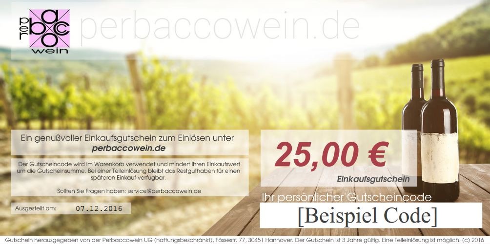 Geschenkgutschein über 25€ Perbaccowein 