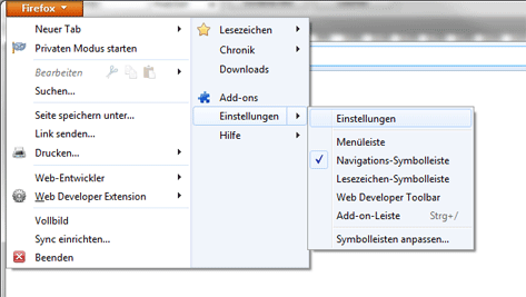 Firefox Hauptmenu