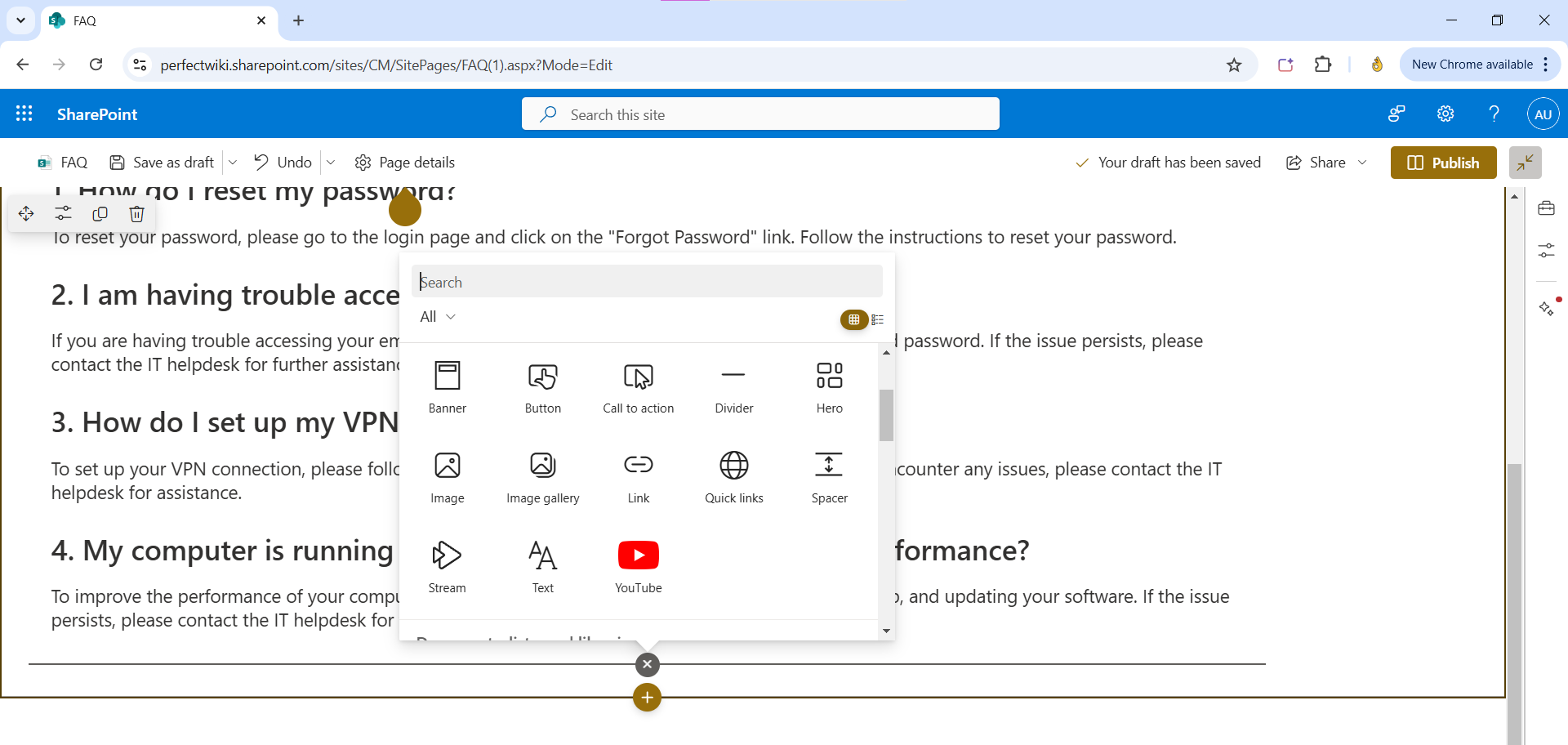 How to Create an FAQ in SharePoint with a Page Option