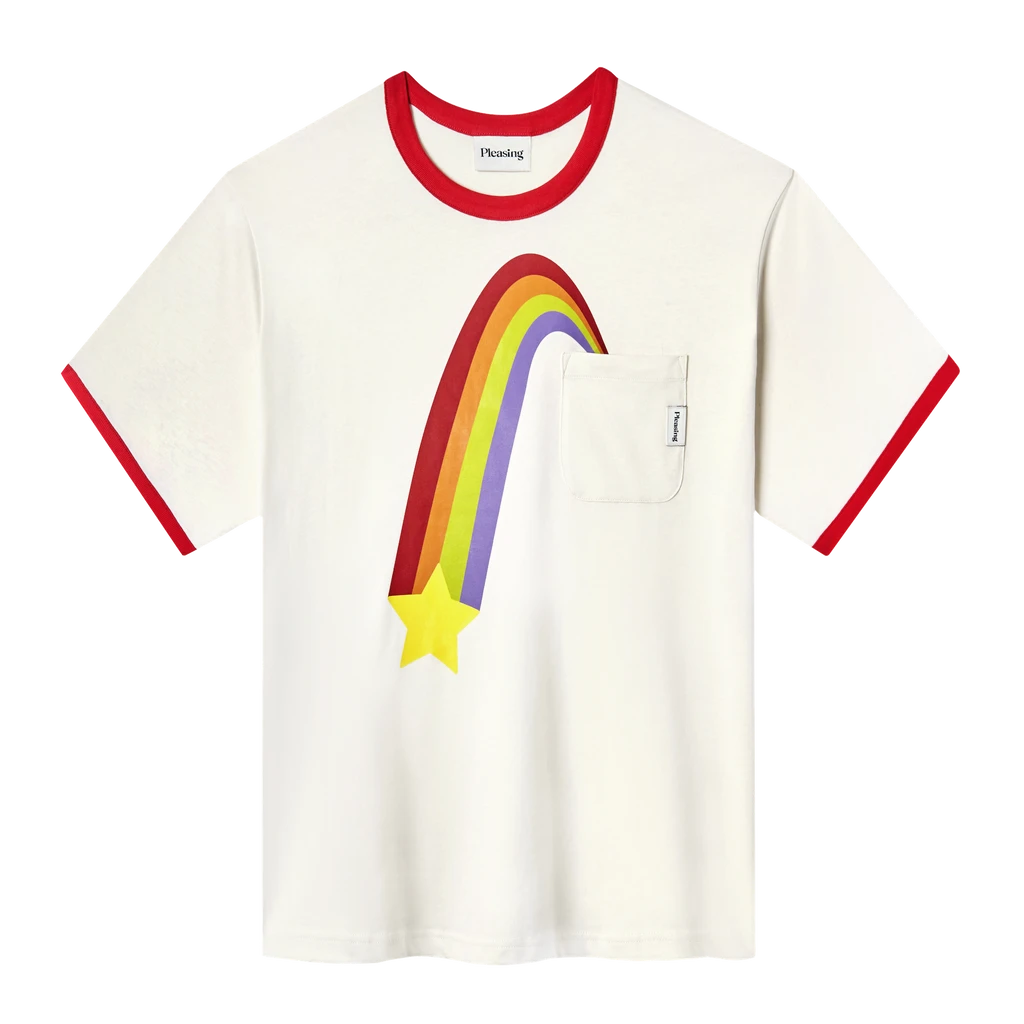 The Rainbow Ray Ringer Tee in Cherry Cloud