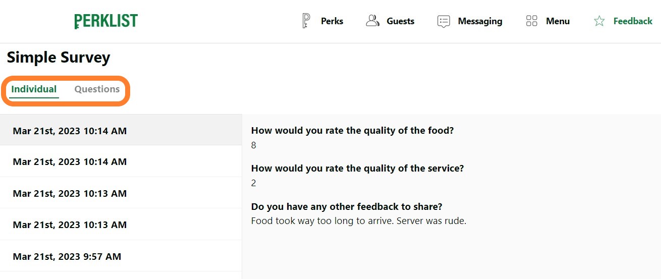 guest survey question